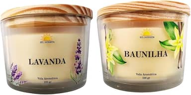 Kit de 2 Velas Aromáticas Perfumadas, Baunilha e Lavanda, 100g Cada
