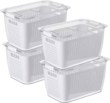 Kit 4 Organizadores de Geladeira e Armário – Caixas Plásticas Transparentes de 2,2L para Alimentos, Vegetais, Condimentos e Utensílios – Empilháveis e Fáceis de Limpar