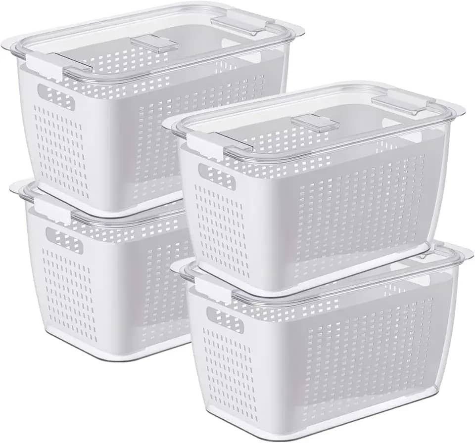 Kit 4 Organizadores de Geladeira e Armário – Caixas Plásticas Transparentes de 2,2L para Alimentos, Vegetais, Condimentos e Utensílios – Empilháveis e Fáceis de Limpar