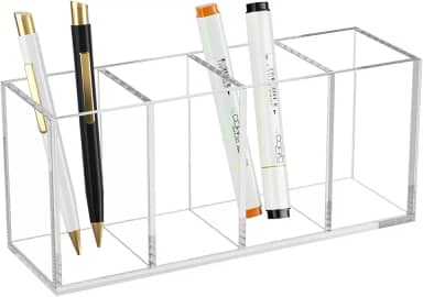 HIIMIEI Suporte de caneta de acrílico, acessórios de mesa, copo de lápis para caneta marcador de régua, organizadores de maquiagem de acrílico transparente para pincel de maquiagem, esmalte de unha, pinça, olho preto, delineador (8,9 x 3,9 x 3,9, 4 cubos)
