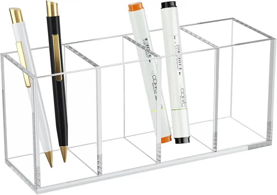 HIIMIEI Suporte de caneta de acrílico, acessórios de mesa, copo de lápis para caneta marcador de régua, organizadores de maquiagem de acrílico transparente para pincel de maquiagem, esmalte de unha, pinça, olho preto, delineador (8,9 x 3,9 x 3,9, 4 cubos)