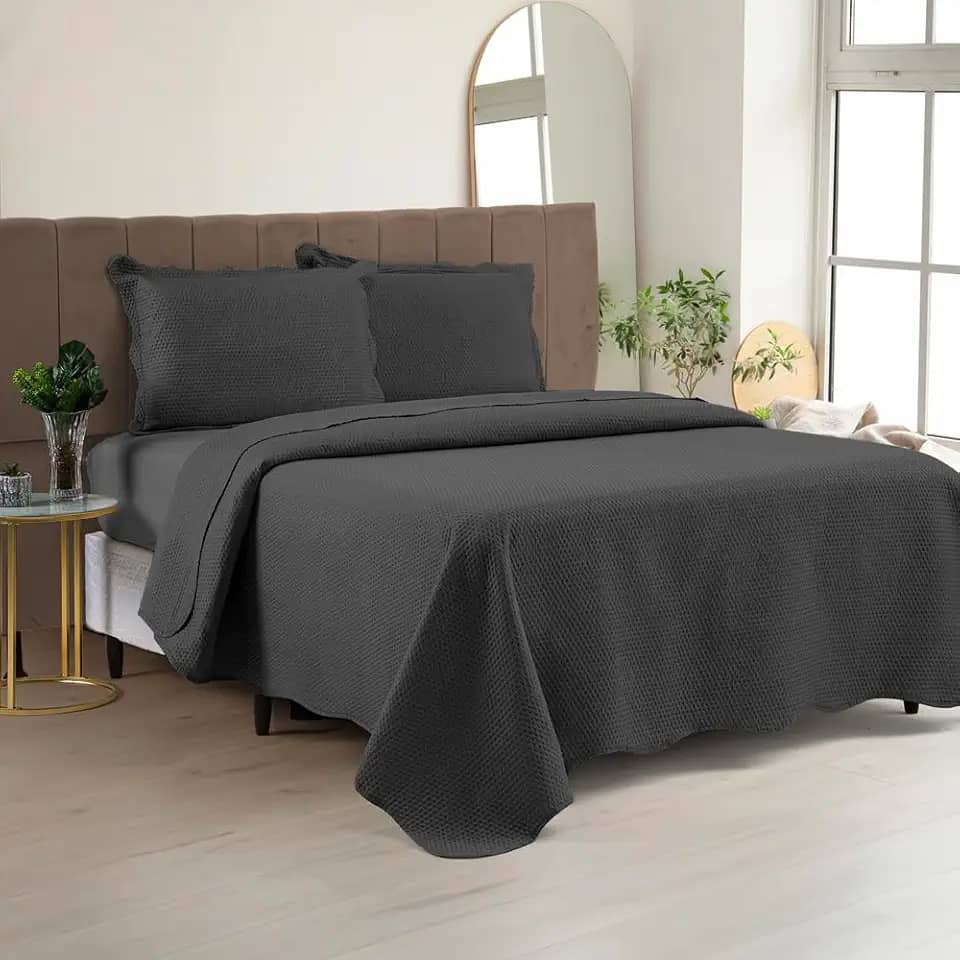 Cobre Leito Colcha Casal Queen Dupla Face com Toque Macio 200 Fios Ultrasonic 03 Peças Bulet - Chumbo