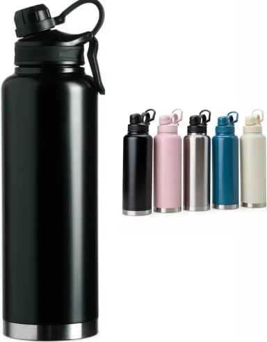 GARRAFA TÉRMICA GRANDE 1.5 LITROS, QUENTE, FRIO, INOX DUPLA PAREDE, CAFÉ ACADEMIA TRABALHO (PRETO)