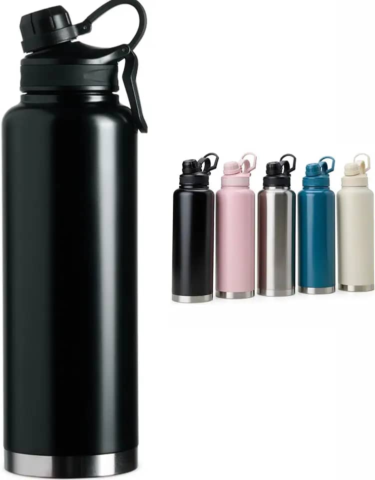 GARRAFA TÉRMICA GRANDE 1.5 LITROS, QUENTE, FRIO, INOX DUPLA PAREDE, CAFÉ ACADEMIA TRABALHO (PRETO)