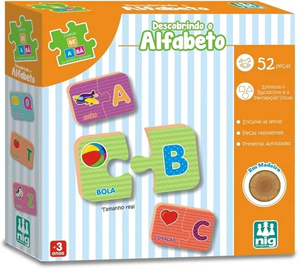 Jogo Descobrindo o Alfabeto, Madeira Be a Bá, Nig Brinquedos, Multicolor