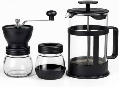 Kit Café Cafeteira Prensa Francesa 600ml + Moedor Manual de Café Com Regulagem