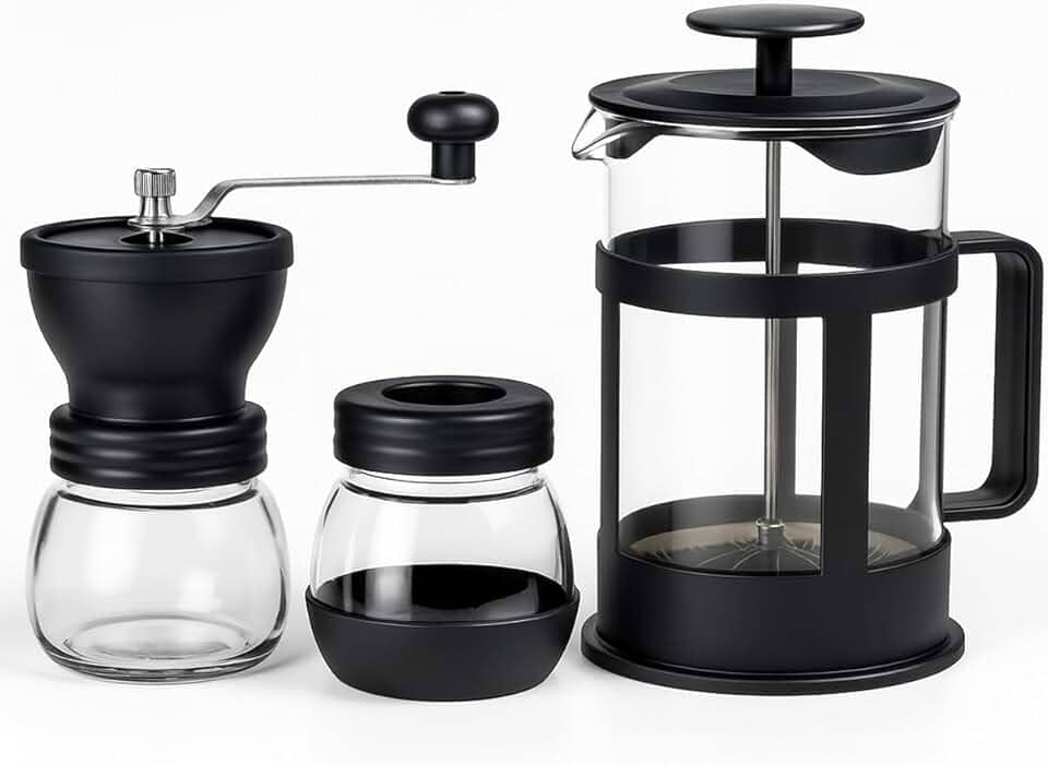 Kit Café Cafeteira Prensa Francesa 600ml + Moedor Manual de Café Com Regulagem