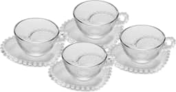 WOLFF - Conjunto 4 Xícaras de Chá de Cristal com Pires Coração 180ml - Linha Pearl