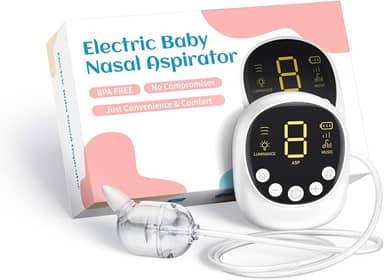 Aspirador Nasal para Bebê, Grau Hospitalar, Sugador Nasal Elétrico para Bebês com Sucção Ajustável de 9 Níveis, Recarregável com Luz Noturna E Canção de Ninar, Branco