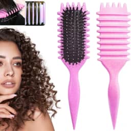 Escova Para Cabelos Cacheados Com Frisos Para Fitagens Perfeitas, Definição de Cachos sem Frizz Com Longa Duração - Original (Rosa)