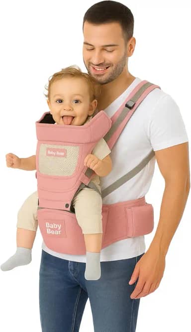 Canguru Para Bebê Ergonômico 20KG Premium 12 Posições 4 Em 1 - Confortável Seguro Ajustável Para Transporte De Criança (ROSA)