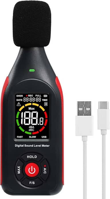 Decibel Meter Data Logger Medidor De Nível De Som Digital Com 31.000 Registros De Dados E Exportação De Dados Usb, Gravador De Decibelímetro De Som Recarregável, A/C Weighted Max Data Hold F
