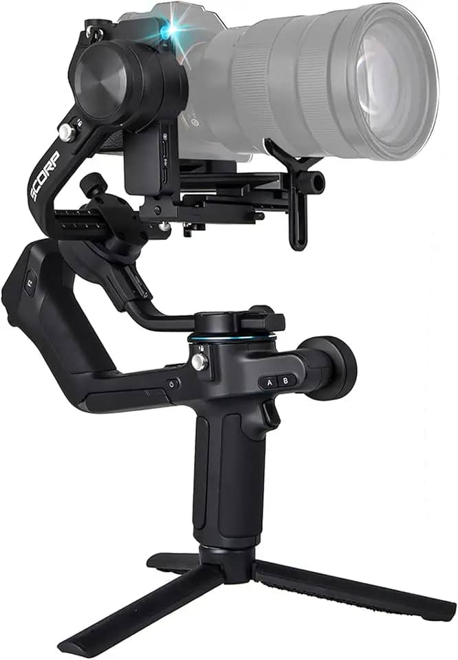 FeiyuTech SCORP 2, estabilizador gimbal de 3 eixos para câmeras DSLR e sem espelho, rastreamento de IA, pagamento de 2,5 kg, vida útil da bateria de 13 horas, carregamento rápido USB-C
