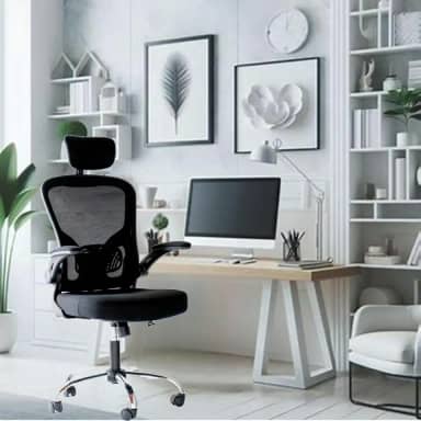 Cadeira de Escritório Executiva Presidente. Moderna com Apoio para Cabeça e Lombar - Preta. Selo de Conformidade Ergonômica NR-17