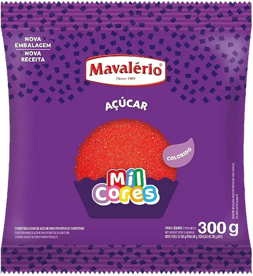 AÇÚCAR CRISTAL COLORIDO VERMELHO MIL CORES 300G MAVALÉRIO