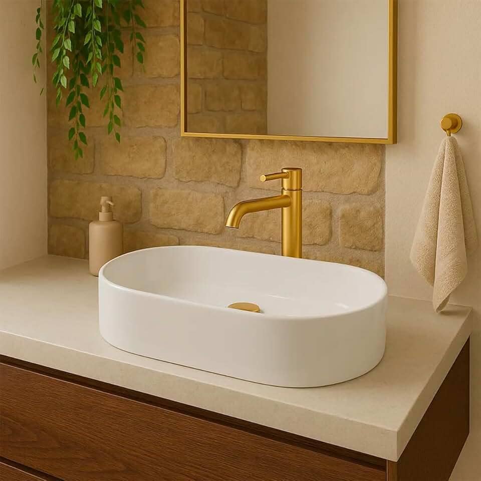 Cuba Pia de Apoio Sobrepor Oval 43x25 Branca Banheiro Lavabo Beltempo BT-2030