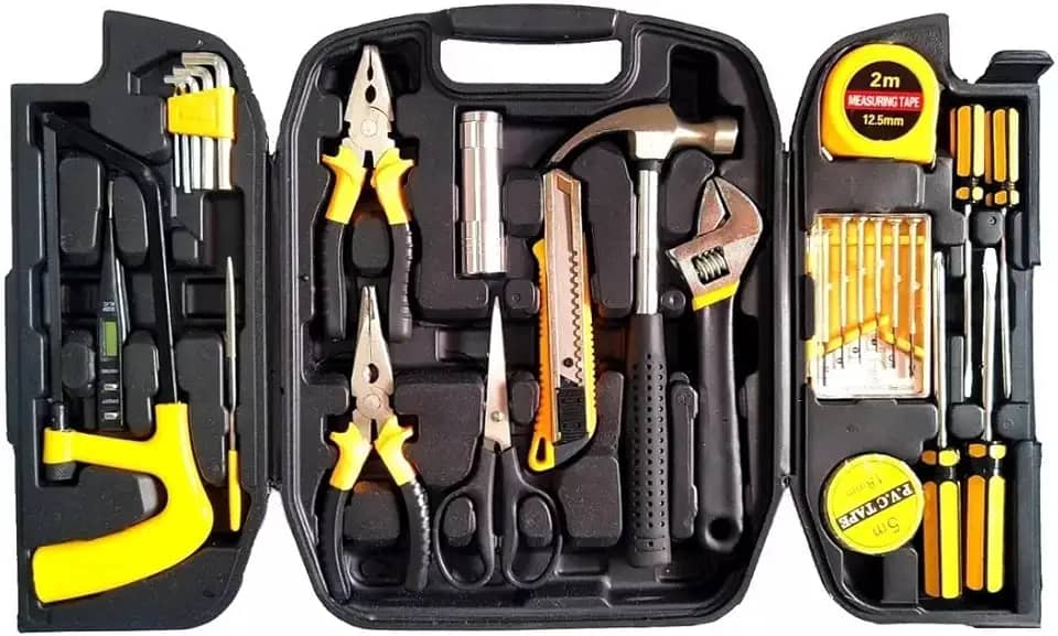 Kit Ferramentas P/Casa Reparos Domésticos Maleta Ferramentas Jogo Manuais Mala Multiuso Simples 26, Tube Serra Martelo Chave Drena Bomb