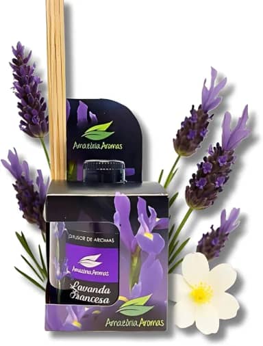 Difusor de Ambientes Lavanda Francesa 270mL – 6 Varetas | Aroma Relaxante e Elegante para Casa, Escritório e Lojas | Amazônia Aromas