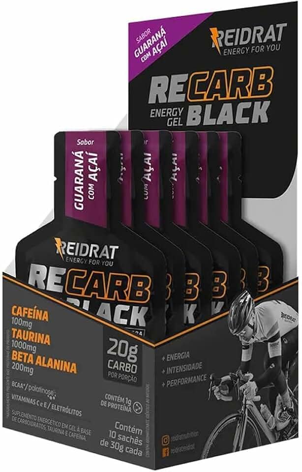Reidrat Recarb Energy Gel Black Sabor Guaraná Com Açaí Caixa Com 10 Sachês De 30G (300G) Carboidrato Em Gel Bebida Energética Com Cafeína Taurina E Beta Alanina Carboidratos Eletrólitos