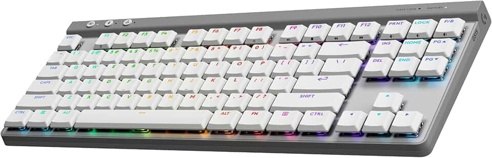 Teclado Mecânico Gamer Sem Fio Logitech G515 com Design TKL,Tecnologia LIGHTSPEED, RGB LIGHTSYNC, Conexão USB ou Bluetooth, Switch GL Brown Tactile e Bateria Recarregável - Branco