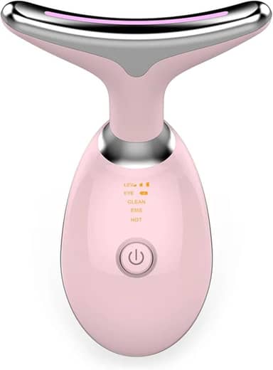 Massageador Facial LED com 7 Cores, Vibração e Fototerapia, Tratamento Lifting Anti-Idade com EMS e Aquecimento, Anti Rugas, Tira Papada (Rosa)