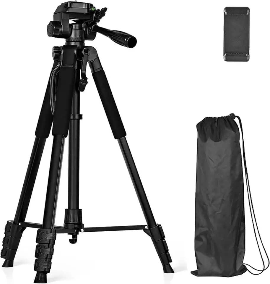 Tripé Semi-Hidráulico Profissional de 180cm, Tripé de Alumínio Profissional Para Celulares e Câmeras - Altura Ajustável Suporte Para Celular - Com Três Pernas Com Trava (1.8 Metros)