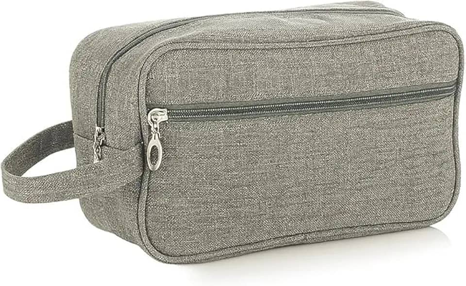 Kirk Necessaire Masculina Viagem (Bolsa de Toilette) Nylon Impermeável, Alça Lateral, 2 Compartimentos, Organizador de Higiene Executivo para Shampoo, Barba e Perfume (Cinza)