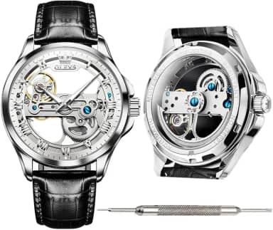 Relógios automáticos de couro para homens jovens, relógios de corda automática, para homens