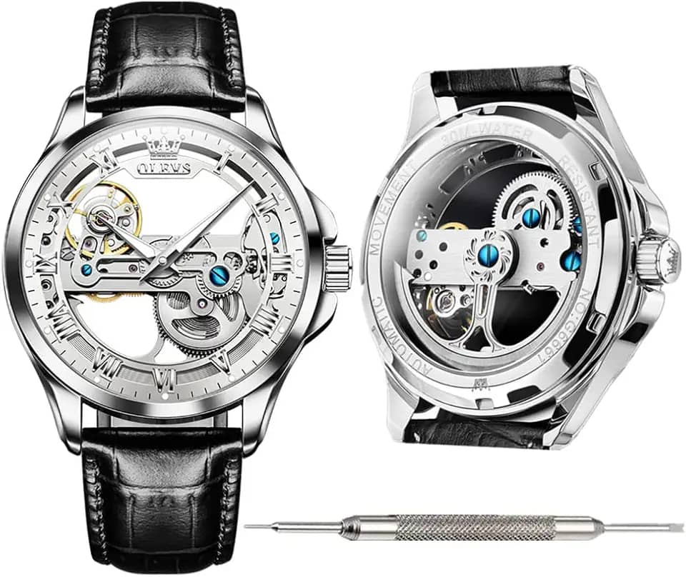 Relógios automáticos de couro para homens jovens, relógios de corda automática, para homens