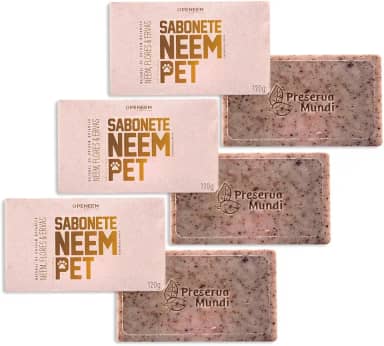 Kit 3 Sabonetes Neem Pet 120g Para Cães e Gatos Ação Natural Antipulgas e Higiene
