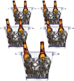 KIT 5 Baldes de Gelo 4L em Acrílico – Champanheira Elegante para Bebidas Cerveja Vinho Espumante
