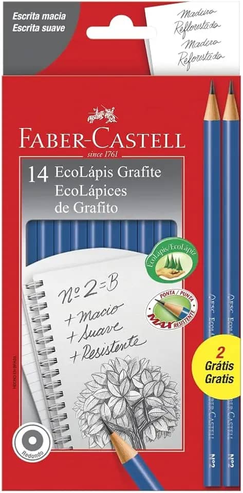 Lápis de cor,Faber-Castell,PM/1210AZ12+2; Ecolápis Grafite Max nº 2HB, Azul, Redondo; 12+ 2 unidades