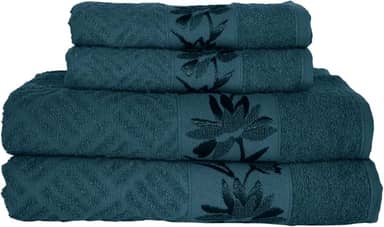 Kit 4 Toalhas Olympia 2 Banho + 2 Rosto 100% Algodão Premium Macias e Super Absorventes Cor:Verde Heron