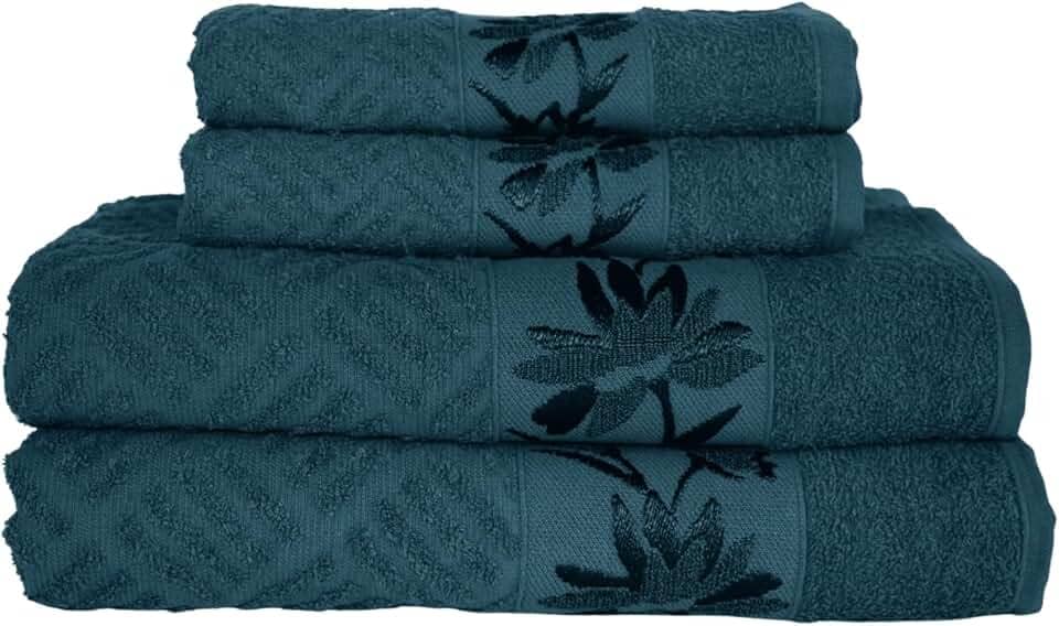 Kit 4 Toalhas Olympia 2 Banho + 2 Rosto 100% Algodão Premium Macias e Super Absorventes Cor:Verde Heron