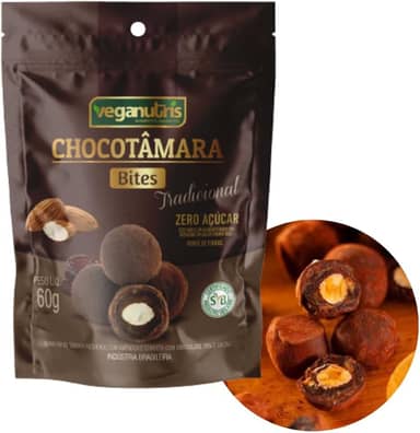 BOMBOM VEGANO DE TÂMARA COM AMÊNDOA E CHOCOLATE 70% CHOCOTÂMARA BITES VEGANUTRIS 60G