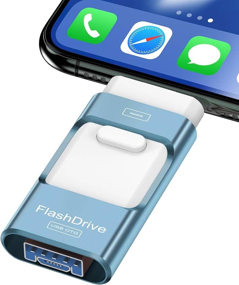 Flash Drive de 256 GB para iPhone Photo Stick, pen drive USB Stick de transferência de alta velocidade, unidades USB de armazenamento de imagem externa de vídeo, expansão de memória para iPhone/iPad/PC (azul)