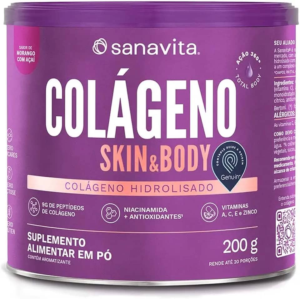 Sanavita Colágeno Skin - Suporte para Pele - Morango com Açaí - 200g