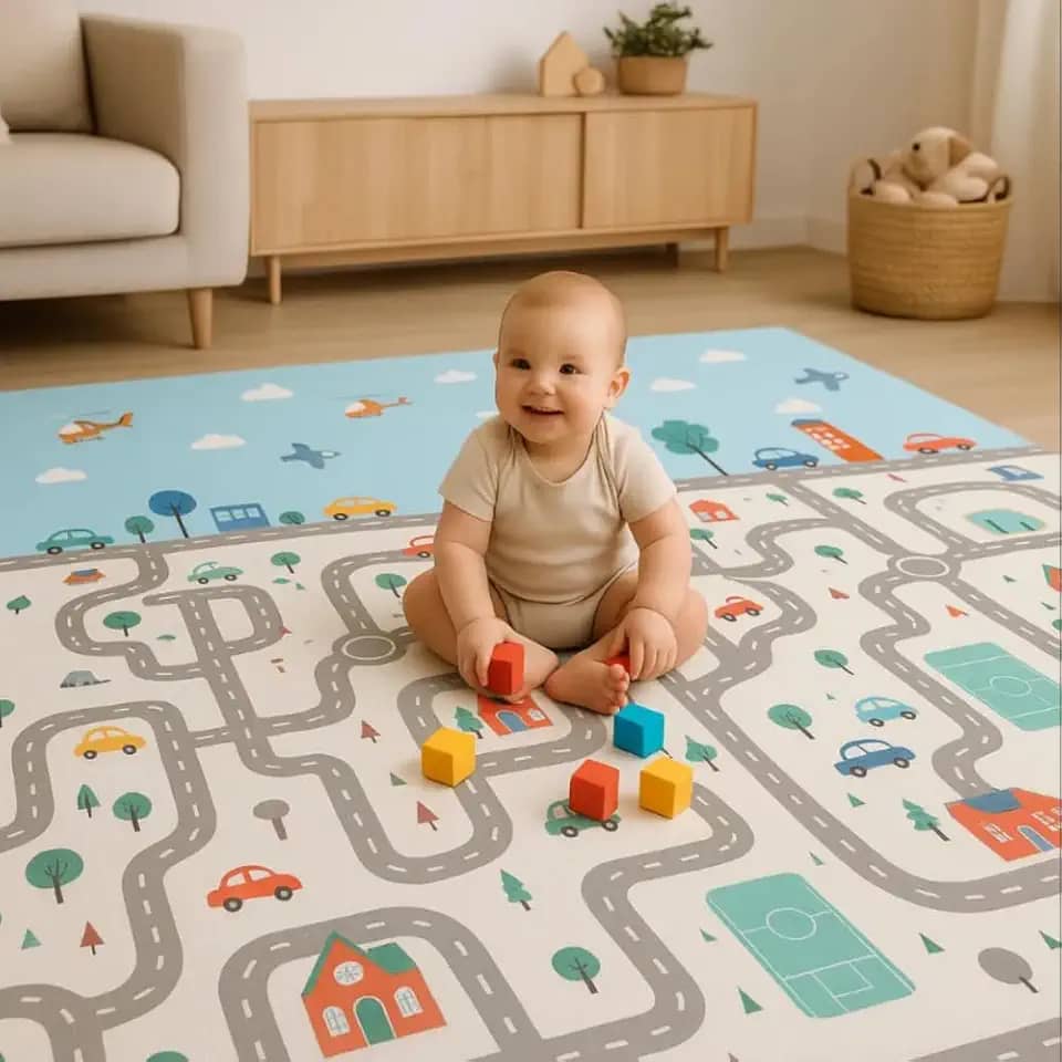 Tapete Tatame Infantil Dobrável 2x1,5m Emborrachado Dupla Face 6mm Antiderrapante Bebê Atividades Educativas Macio Impermeável Colorido Tapetinho Criança Reversível Leve com Bolsa (Pista)