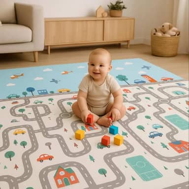 Tapete Tatame Infantil Dobrável 2x1,5m Emborrachado Dupla Face 6mm Antiderrapante Bebê Atividades Educativas Macio Impermeável Colorido Tapetinho Criança Reversível Leve com Bolsa (Pista)