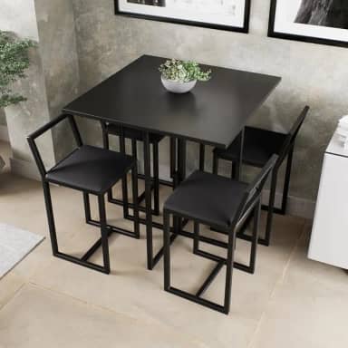Conjunto Mesa Preta 4 Cadeiras Pequena Estofado Industrial Black (PRETO)