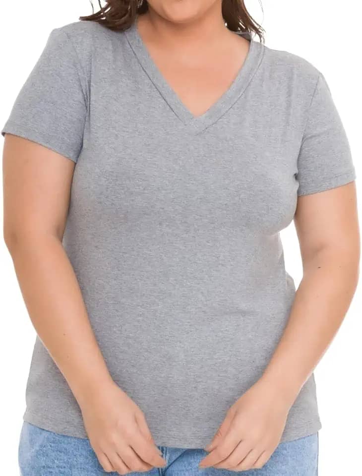Blusa Básica Feminina Plus Size Viscolycra Decote V - Toque Macio, Modelagem Confortável e Secagem Rápida