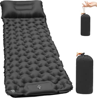 Colchonete Camping, Colchão Solteiro Inflavel, Colchão Inflável de Acampamento ao Ar Livre com Travesseiro Almofada,192 cm X 58 cm X 5 cm,Ideal para Camping e Aventuras ao Ar Livre (Preto)