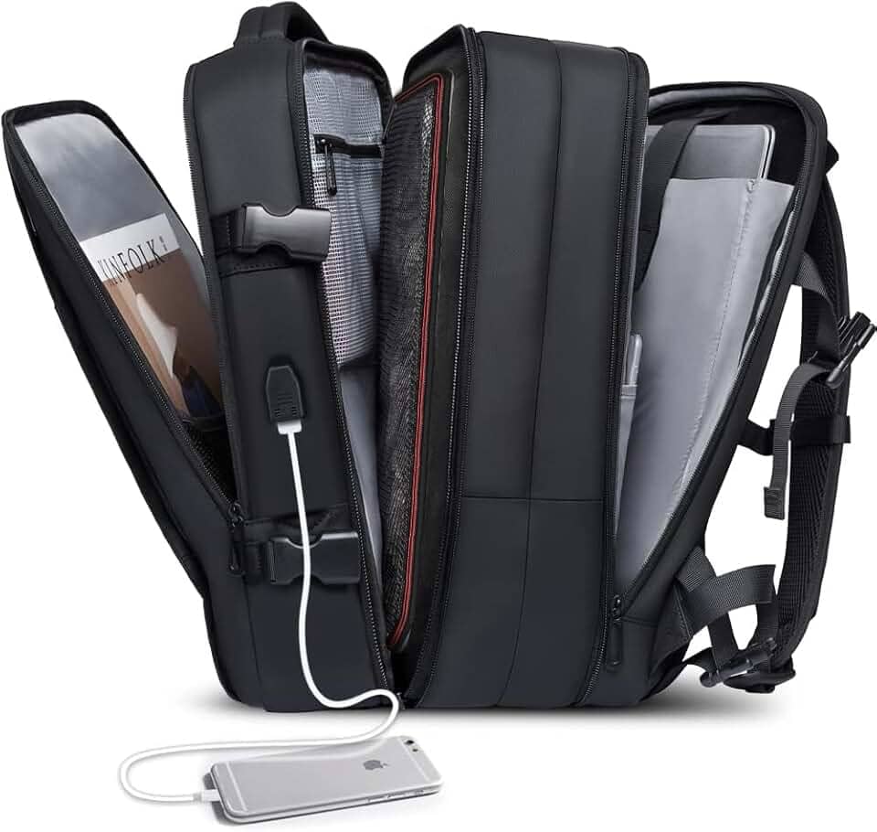 Mochila de Viagem Expansivel Masculina Feminina, Mochila Para Notebook Executiva Impermeável Reforçada Cabo USB,Mochilas Trabalho Escola Viagens Presente (Preto)