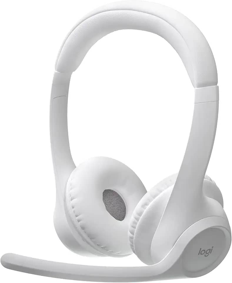 Headset Sem Fio Logitech Zone 300 Com Microfone Flip-to-Mute com Cancelamento de Ruído, Conexão Bluetooth, Bateria Recarregável via USB-C e Almofadas Confortáveis - Branco
