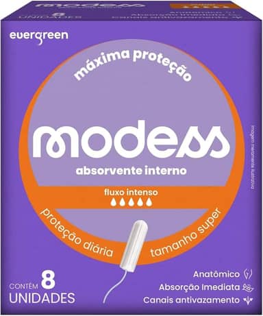 Absorvente Interno Modess Fluxo Intenso com 8un - Evergreen