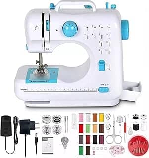 FINYQBET Mini Máquina de Costura para Iniciantes e Crianças de 8 a 12 Anos | 12 Padrões de Ponto, Luz LED, Costura Reversa | Ideal para Pequenos Reparos e Projetos de Artesanato (100-240v)