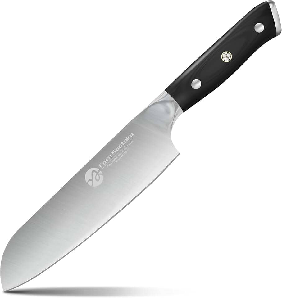 Faca Santoku De 7”, Faca Do Chef Forjada Em Aço De Alto Carbono, Faca De Aparar Com Cabo Ergonômico, Preto