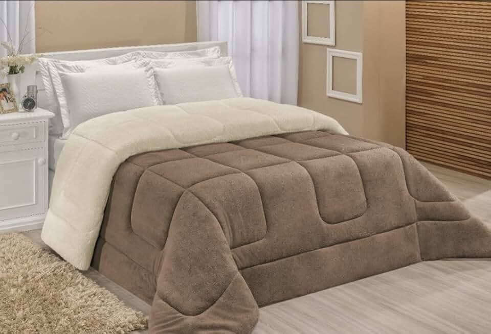 Edredom Sherpa Cobertor E Coberdrom Casal Queen 2,20M x 2,40M Avelã