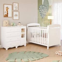 Quarto de Bebê Completo Berço Americano Marquesa 3 Em 1 Cômoda Uli 4 Gavetas 1 Porta 100% Mdf Móveis Peroba Branco Brilho