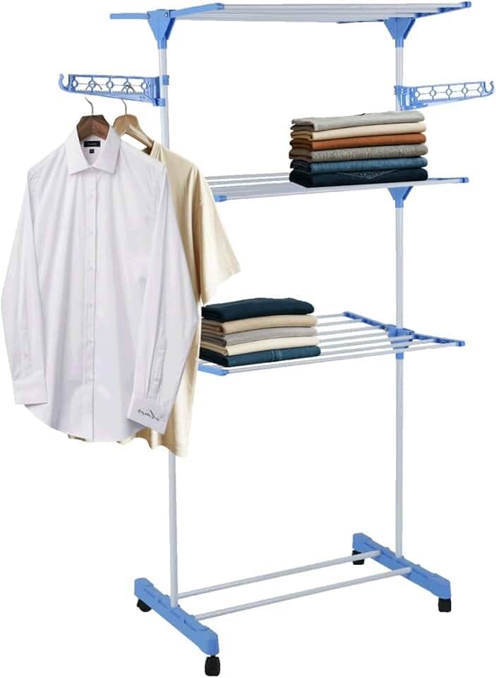 Super Varal de Chão Grande 3 Andares Regulável Dobrável Com Rodas Camiseta Toalha Calça